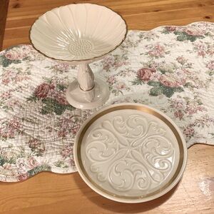 Lenox, dish and flower pedestal, 2 piece set, EUC